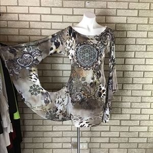 Lady Mocha earth tone tunic with sequence size XL.